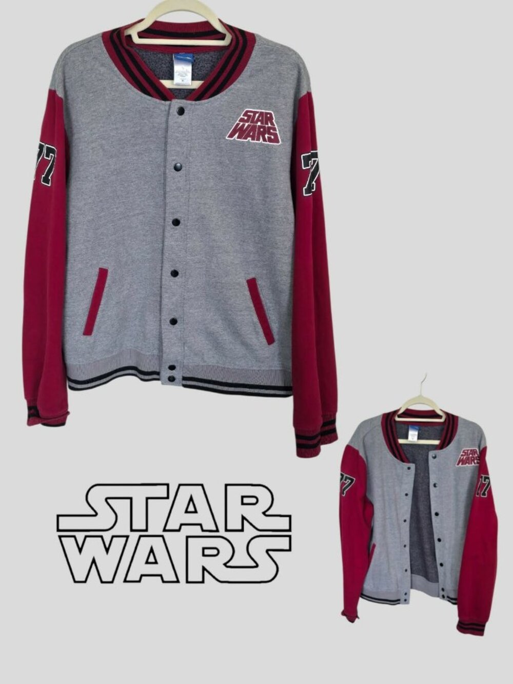 Star Wars Gray Lightweight Varsity Style Casual Jacket 77 Logo Mens XL